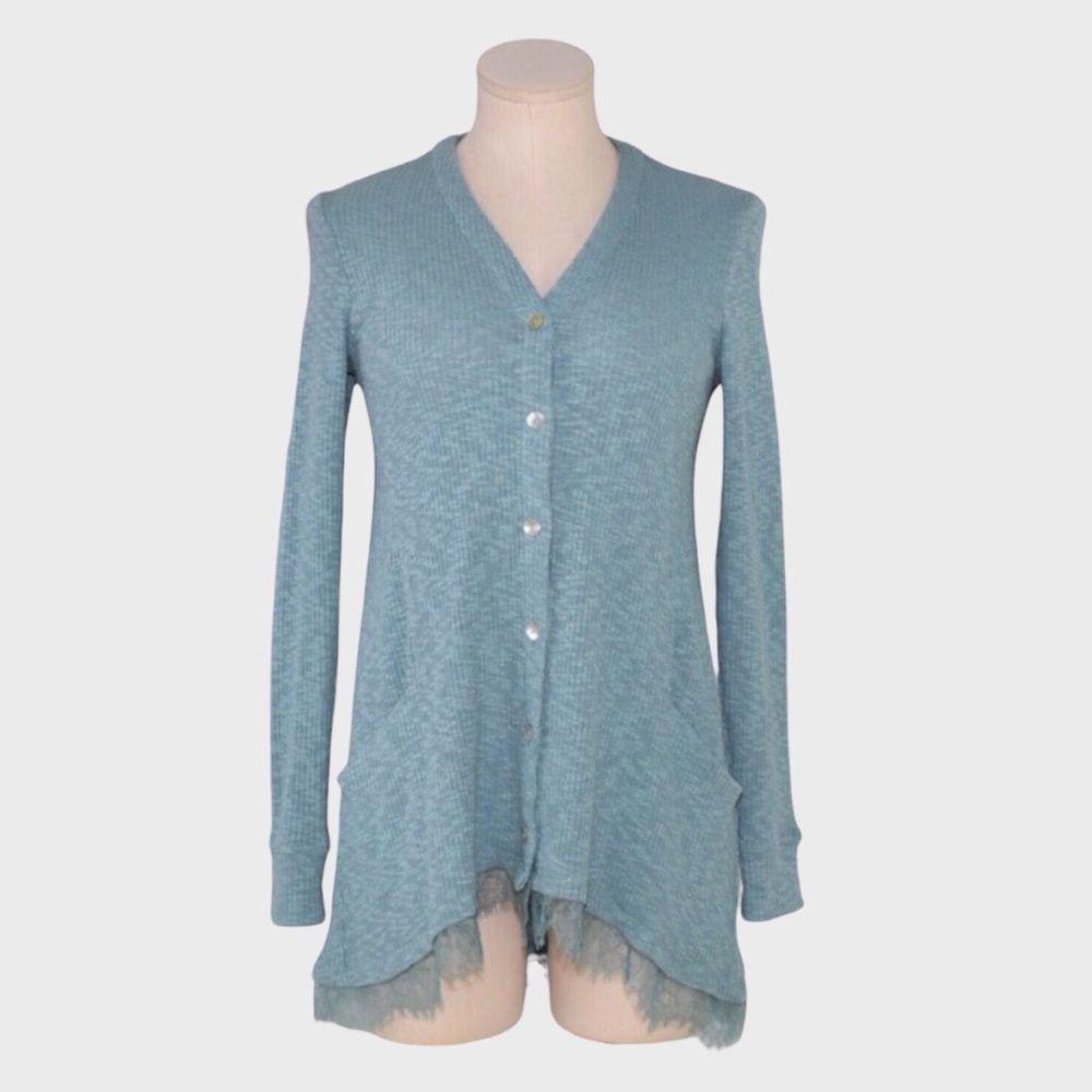 LOGO‎ by Lori Goldstein Lace Hem Cardigan